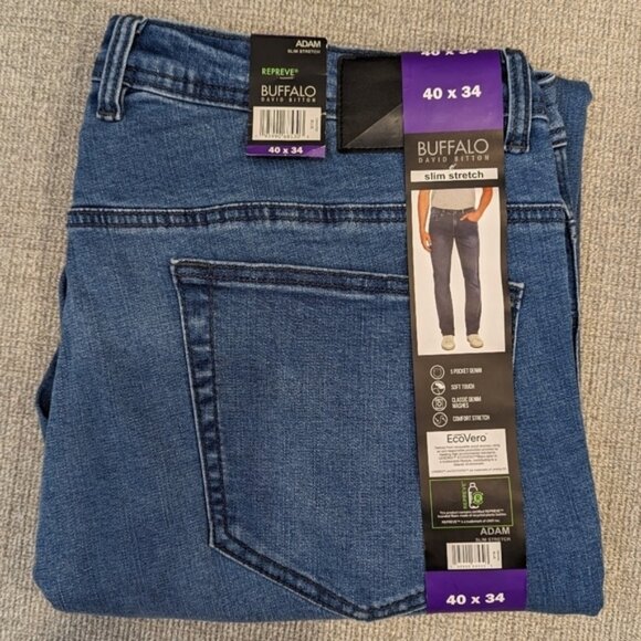NWT 40x34 Buffalo David Bitton Adam Slim Stretch Jeans Mens Blue Medium Wash - Picture 2 of 6